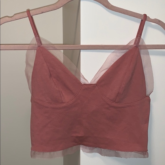 silence + noise Tops - Silence and Noise pink peach crop top sheer tank